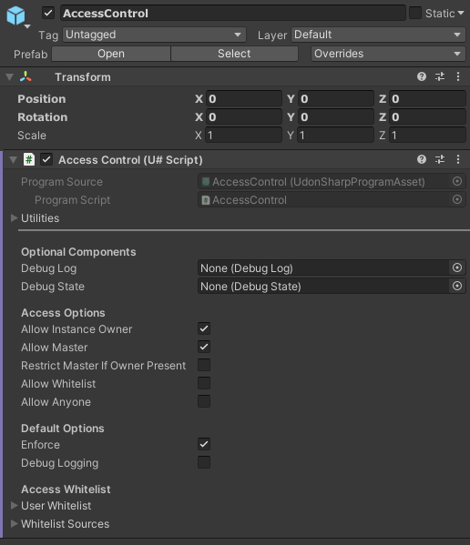 AccessControl inspector window