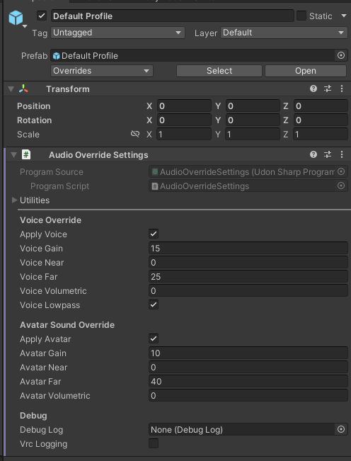Audio Override Settings